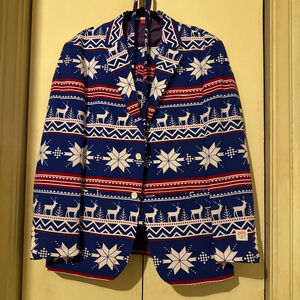 Men's Opposuits Blue & White Christmas Reindeer Suit Standard 46